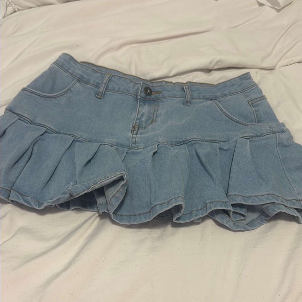 Blue Denim Ruffle Skirt